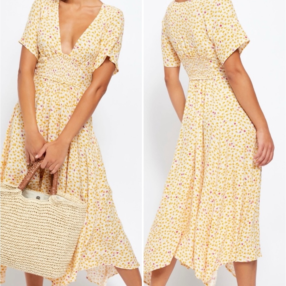 FREE PEOPLE In Full Bloom Boheme Floral Cottage Core Prairie Midi Dress Sz S